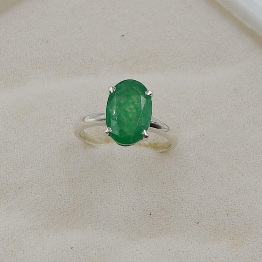 3.50 Ct Natural Zambian Emerald Ring, 925 Sterling Silver, Oval Cut, GCC Certified