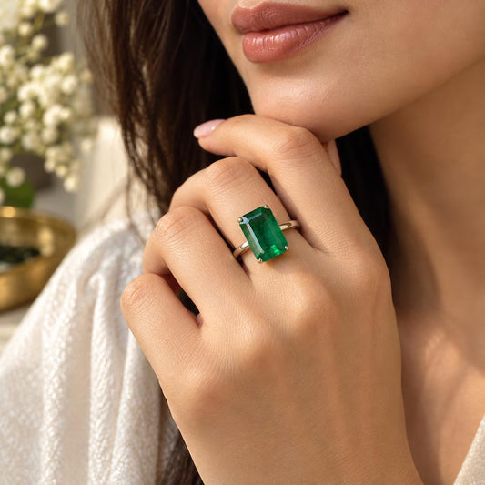 Rectangular Octagon Green Gemstone – Faceted, 12.2 × 7.05 mm (Loose Stone)
