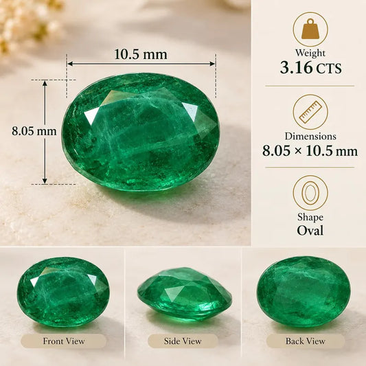 3.16 Ct Oval Faceted Green Gemstone, Custom Jewelry Setting (8.05 × 10.5mm)