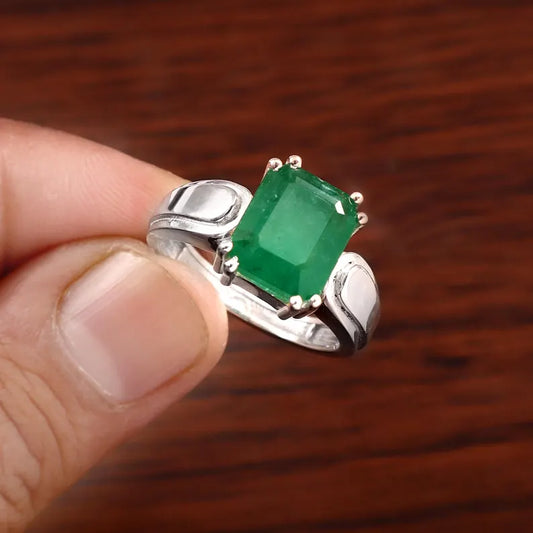 Natural Zambian Emerald Ring, 5.25 Ct Octagon Emerald, 925 Sterling Silver Ring, GCC Certified Emerald, Handmade Gemstone Ring