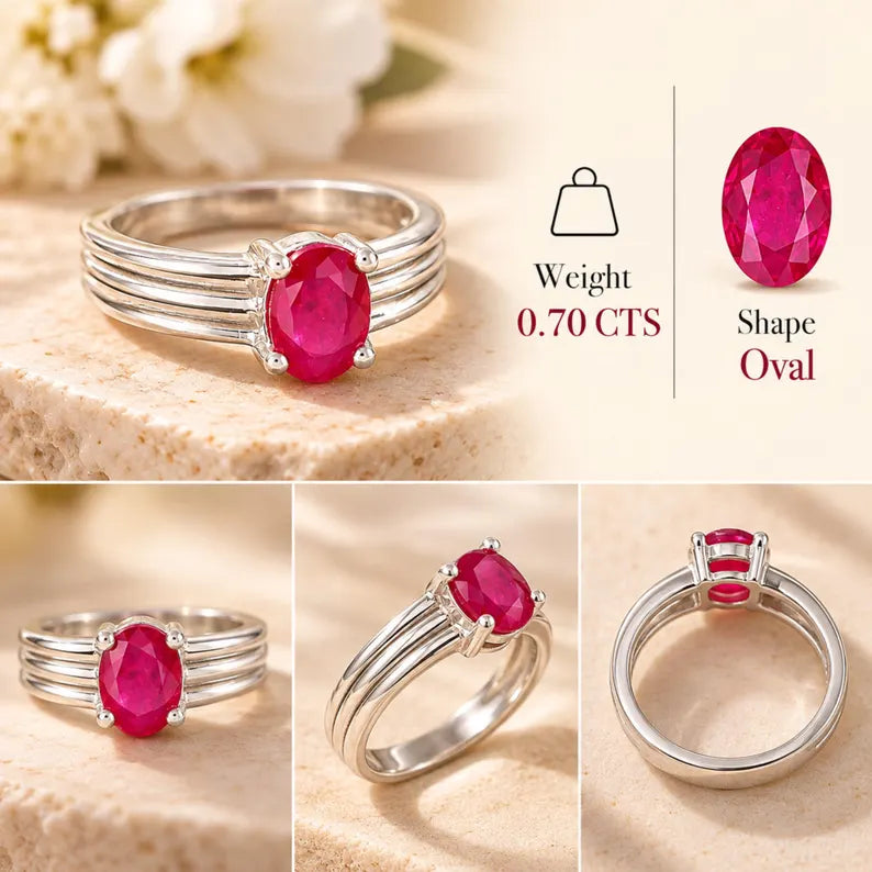Oval Ruby Ring Natural Mozambique, Ruby Gemstone, Silver Ring for Women, July Birthstone Ring, Red Gemstone Ring, Anniversary Gift for Her
