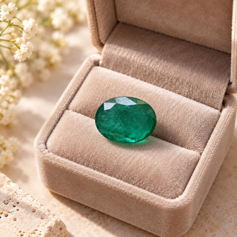 Natural Zambian Emerald 3.32 Ct Oval Gemstone, Rich Green May Birthstone (8x10.5mm)