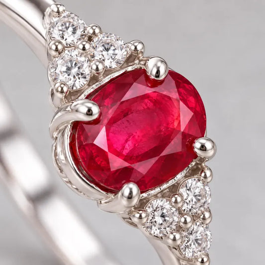 Natural Mozambique Oval Ruby Ring 0.70 Ct, Ruby Engagement Ring for Women, July Birthstone Ring, 1.955 GMS, Minimal Gift for Her