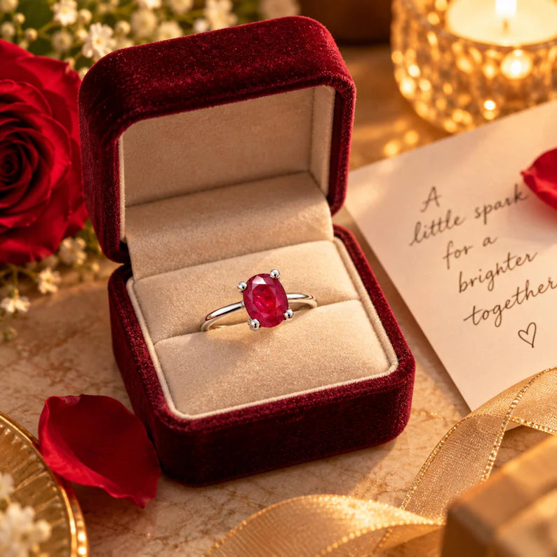 Oval Ruby Ring, Ruby Engagement Ring, 0.90 CTS, Dainty Red Gemstone Ring, 2.055 GMS, Promise Ring for Her, Anniversary Gift