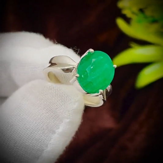 Natural Zambian Emerald Ring, 6.50 Ct Oval Emerald, 925 Sterling Silver Ring, GCC Certified Emerald, Handmade Statement Ring
