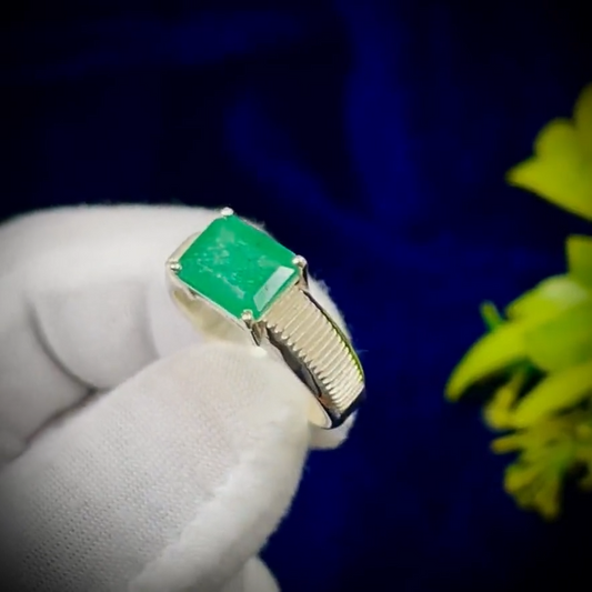 3.50 Ct Octagon Emerald Ring, 925 Sterling Silver, GCC Certified Gemstone