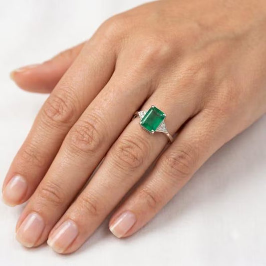 2.90 Ct Zambian Emerald Ring, Octagon Cut, Sterling Silver, GCC Certified