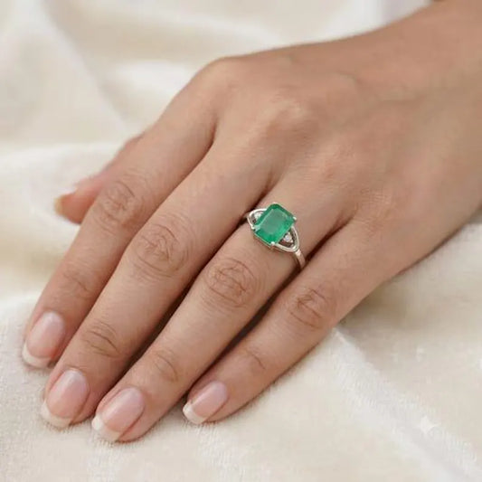 3.20 Ct Natural Zambian Emerald Ring, Octagon Cut, 925 Sterling Silver, GCC Certified