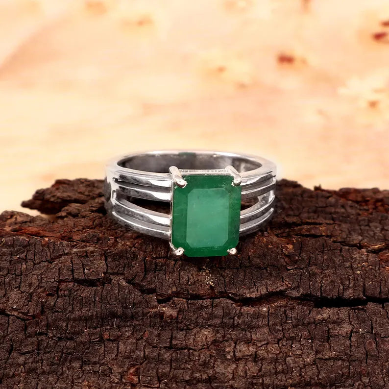 Natural Zambian Emerald Ring, 5.10 Ct Octagon Emerald, 925 Sterling Silver Ring, GCC Certified Emerald, Handmade Gemstone Ring