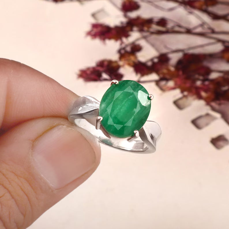 Natural Zambian Emerald Ring, 6.50 Ct Oval Emerald, 925 Sterling Silver Ring, GCC Certified Emerald, Handmade Statement Ring