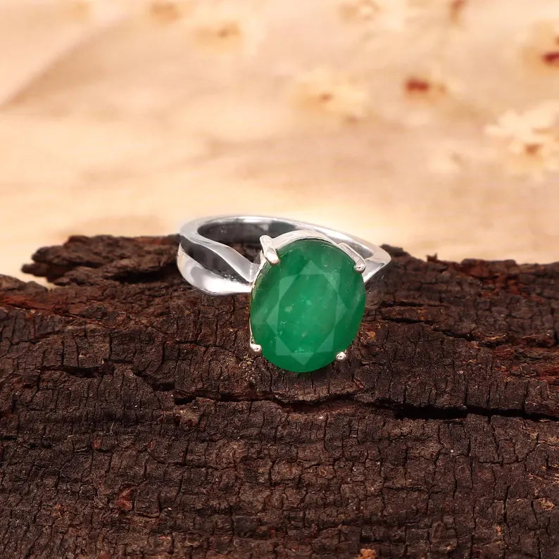 6.50 Ct Zambian Emerald Ring, 925 Sterling Silver, Oval Cut, GCC Certified