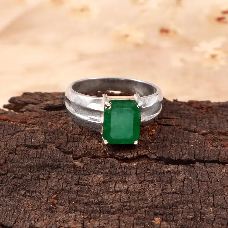 Natural Zambian Emerald Ring, 3.95 Ct Octagon Emerald, 925 Sterling Silver Ring, GCC Certified Emerald, Handmade Gemstone Ring