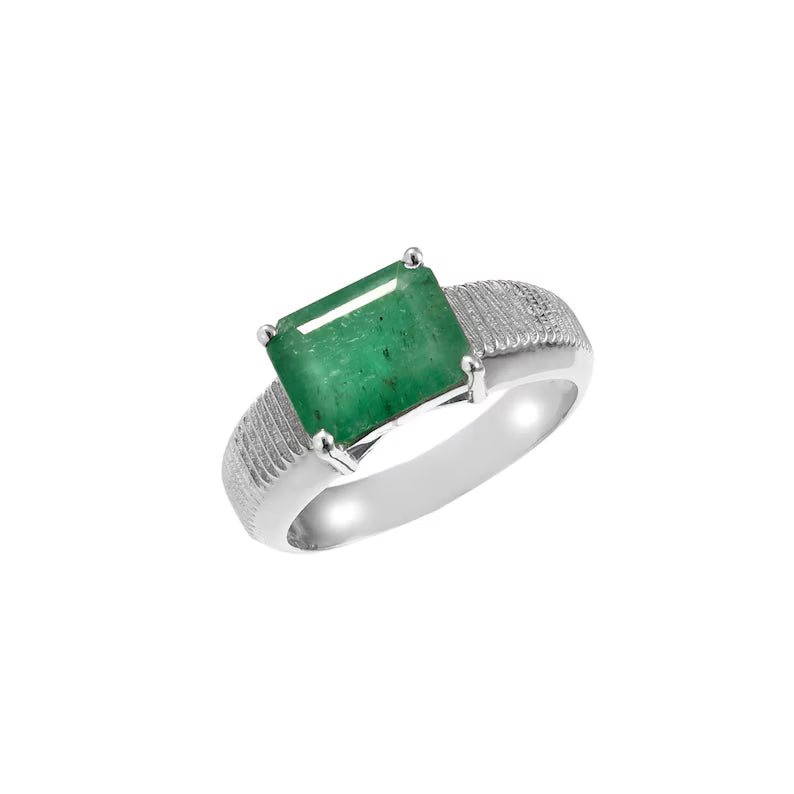 3.50 Ct Octagon Emerald Ring, 925 Sterling Silver, GCC Certified Gemstone