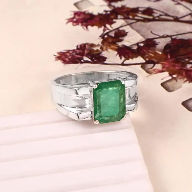 Natural Zambian Emerald Ring, 2.50 Ct Octagon Emerald, 925 Sterling Silver Ring, GCC Certified Emerald, Handmade Gemstone Ring