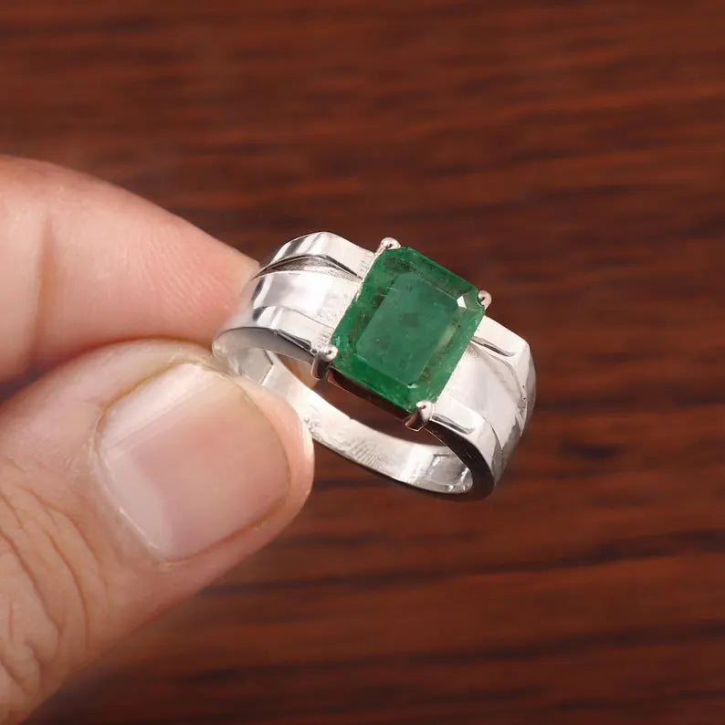 Natural Zambian Emerald Ring, 2.50 Ct Octagon Emerald, 925 Sterling Silver Ring, GCC Certified Emerald, Handmade Gemstone Ring