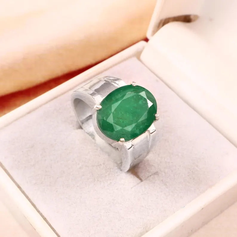 Natural Zambian Emerald Ring, 8.10 Ct Oval Emerald, 925 Sterling Silver Ring, GCC Certified Emerald, Handmade Gemstone Ring