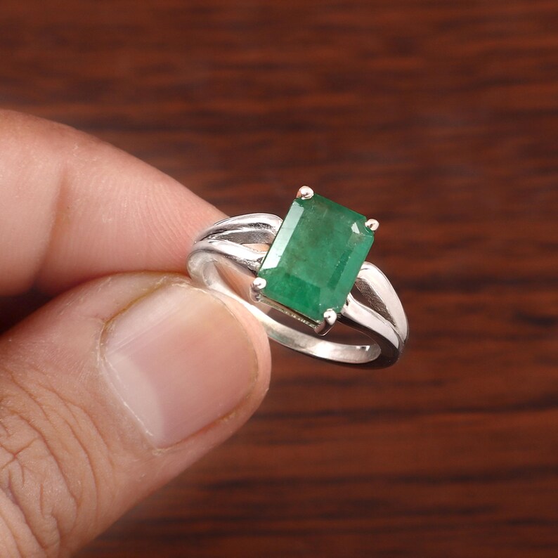 Natural Zambian Emerald Ring, 2.90 Ct Octagon Emerald, 925 Sterling Silver Ring, GCC Certified Emerald, Handmade Gemstone Ring