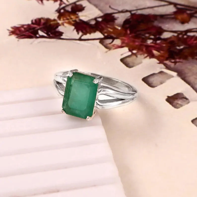 2.90ct Zambian Emerald Octagon Ring, 925 Sterling Silver, GCC Certified
