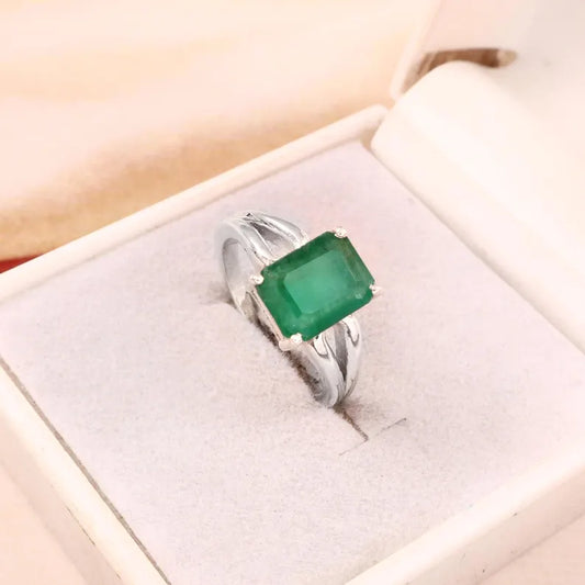 2.90ct Zambian Emerald Octagon Ring, 925 Sterling Silver, GCC Certified