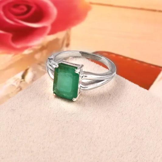 2.90ct Zambian Emerald Octagon Ring, 925 Sterling Silver, GCC Certified