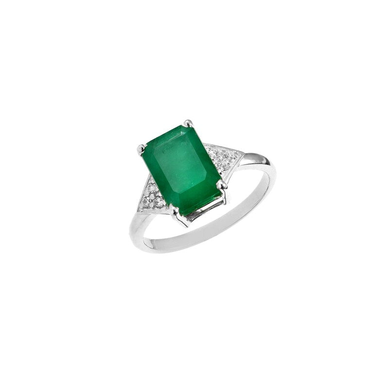 2.90 Ct Zambian Emerald Ring, Octagon Cut, Sterling Silver, GCC Certified