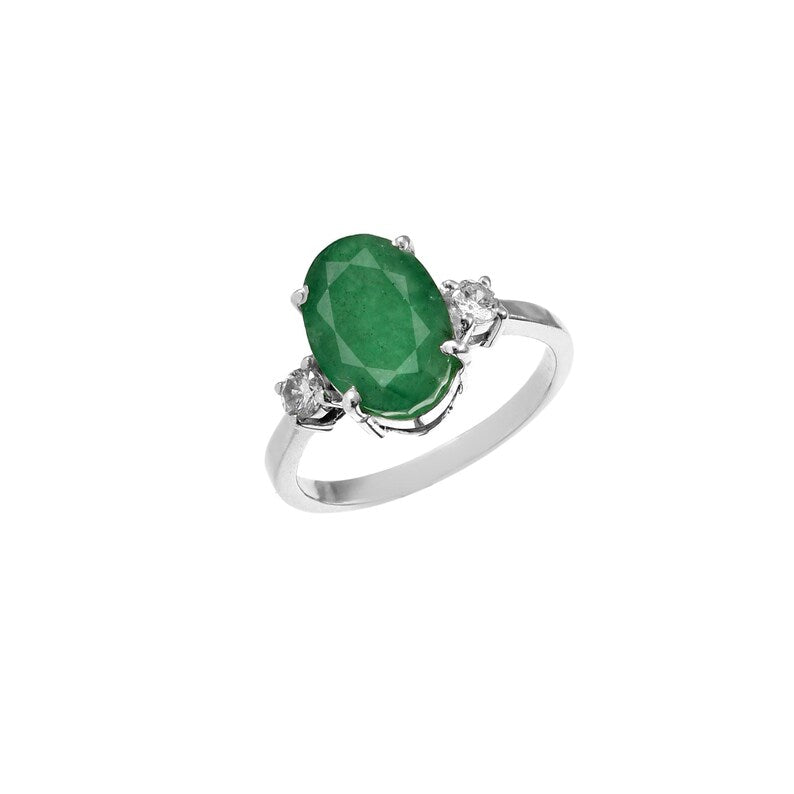 Natural Zambian Emerald Ring, 3.75 Ct Oval, Sterling Silver, GCC Certified
