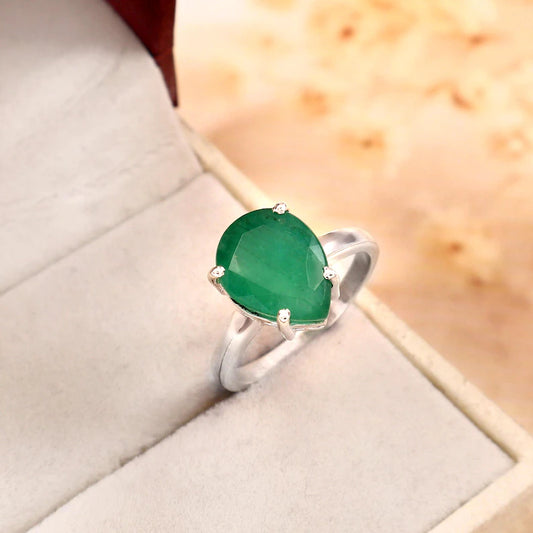 Natural Zambian Emerald Ring, 3.50 Ct Pear Cut, 925 Sterling Silver, GCC Certified