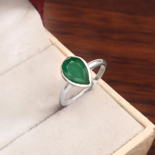 Natural Zambian Emerald Ring, 1.53Ct Pear Cut, 925 Sterling Silver Bezel, GCC Certified