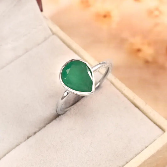 Natural Zambian Emerald Ring, 2.21 Ct Pear Cut, 925 Sterling Silver Bezel (GCC Certified)
