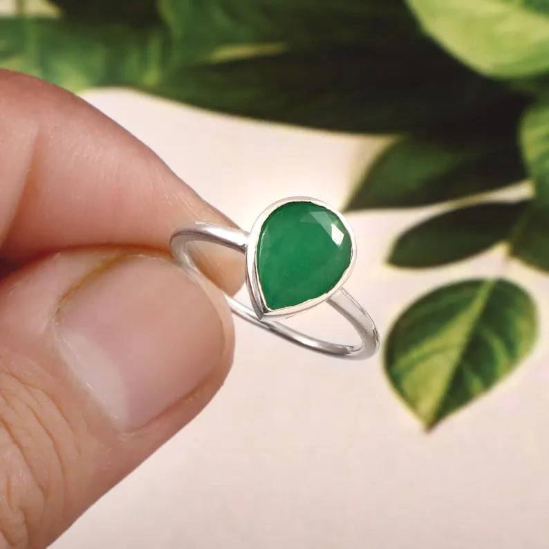 Natural Zambian Emerald Ring, 2.21 Ct Pear Cut, 925 Sterling Silver Bezel (GCC Certified)
