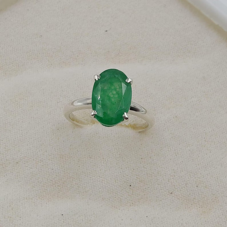 3.50 Ct Natural Zambian Emerald Ring, 925 Sterling Silver, Oval Cut, GCC Certified