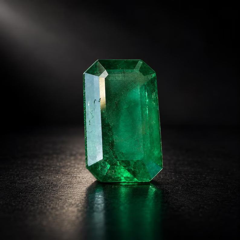 Rectangular Octagon Green Gemstone – Faceted, 12.2 × 7.05 mm (Loose Stone)
