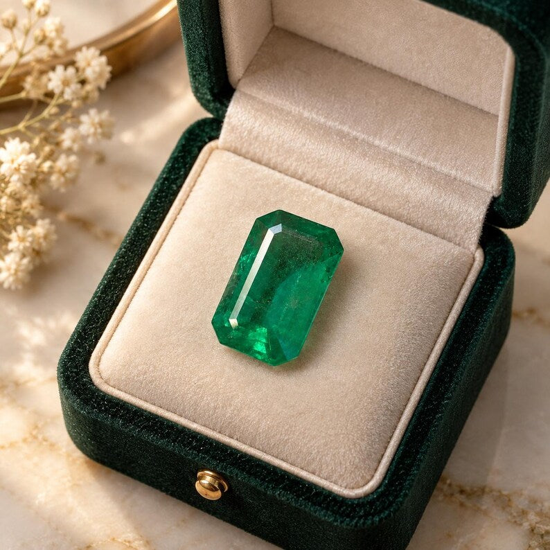 Rectangular Octagon Green Gemstone – Faceted, 12.2 × 7.05 mm (Loose Stone)