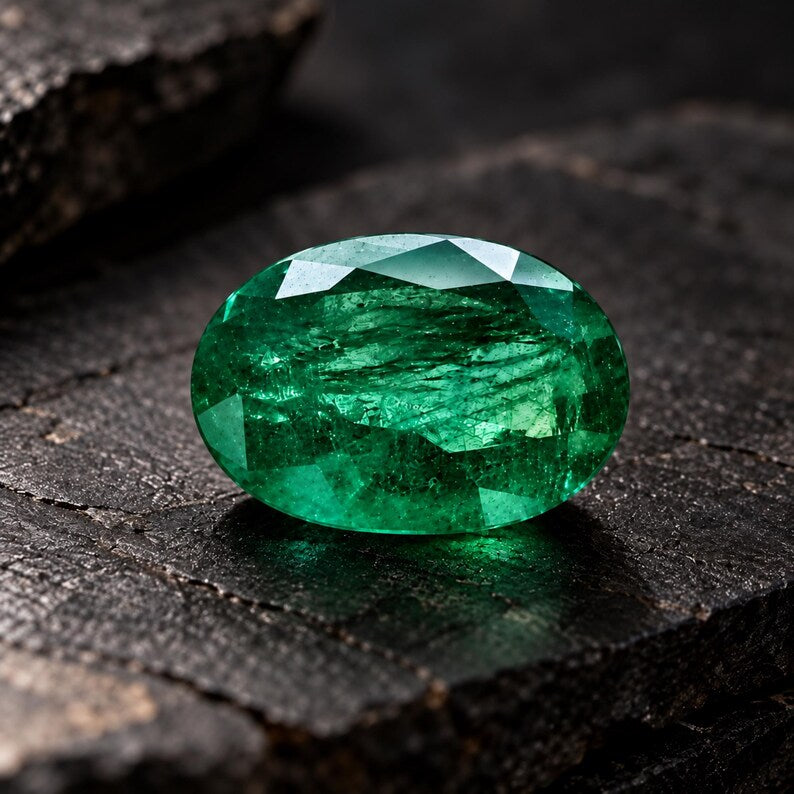 Natural Zambian Emerald 3.32 Ct Oval Gemstone, Rich Green May Birthstone (8x10.5mm)