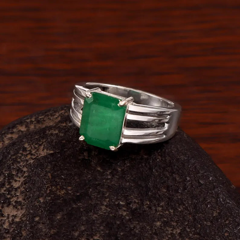 Natural Zambian Emerald Ring, 5.10 Ct Octagon Emerald, 925 Sterling Silver Ring, GCC Certified Emerald, Handmade Gemstone Ring