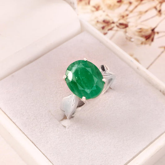 Natural Zambian Emerald Ring, 6.50 Ct Oval Emerald, 925 Sterling Silver Ring, GCC Certified Emerald, Handmade Statement Ring