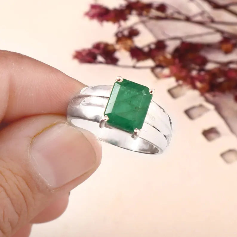 Natural Zambian Emerald Ring, 3.95 Ct Octagon Emerald, 925 Sterling Silver Ring, GCC Certified Emerald, Handmade Gemstone Ring