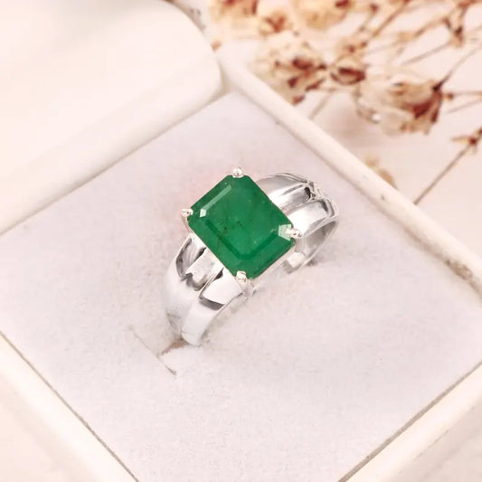 Natural Zambian Emerald Ring, 3.95 Ct Octagon Emerald, 925 Sterling Silver Ring, GCC Certified Emerald, Handmade Gemstone Ring