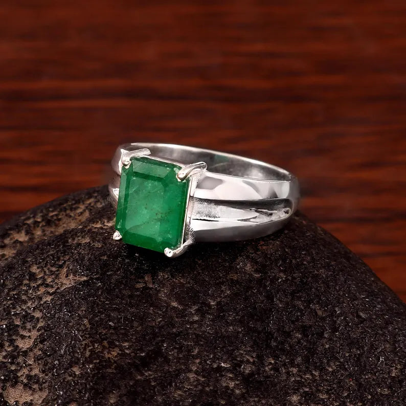 Natural Zambian Emerald Ring, 3.95 Ct Octagon Emerald, 925 Sterling Silver Ring, GCC Certified Emerald, Handmade Gemstone Ring