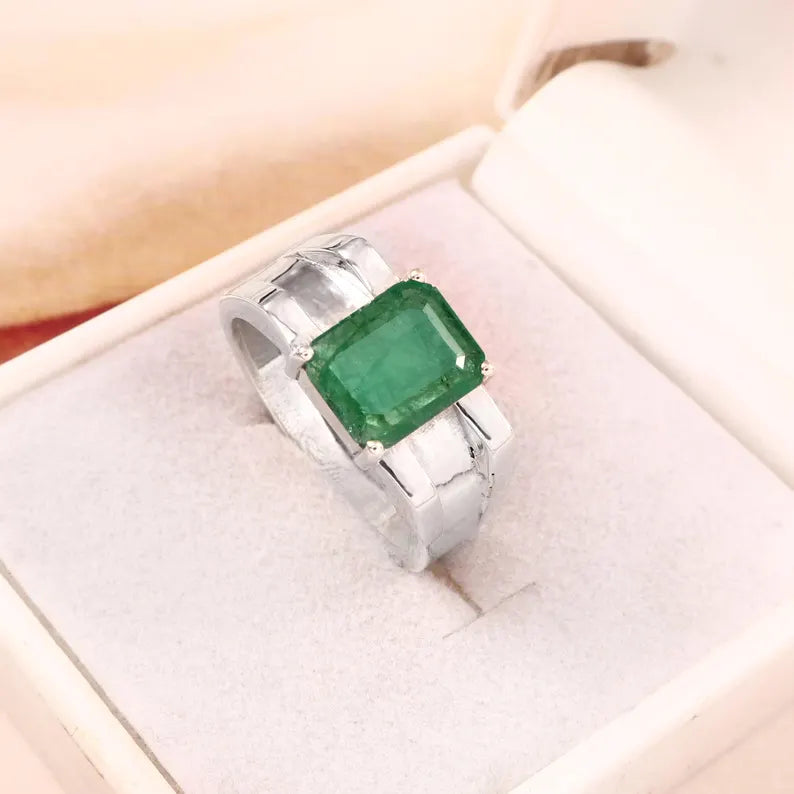 Natural Zambian Emerald Ring, 2.50 Ct Octagon Emerald, 925 Sterling Silver Ring, GCC Certified Emerald, Handmade Gemstone Ring