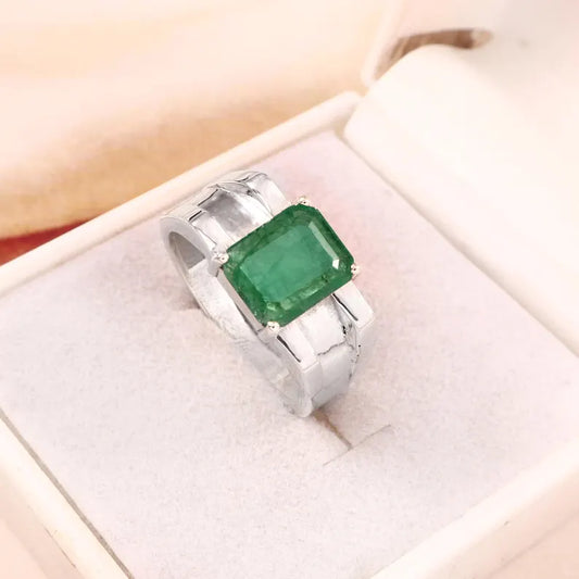 Natural Zambian Emerald Ring, 2.50 Ct Octagon Emerald, 925 Sterling Silver Ring, GCC Certified Emerald, Handmade Gemstone Ring