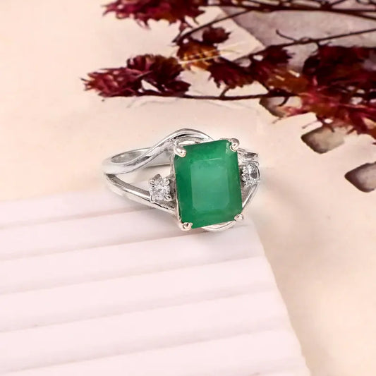 Natural Zambian Emerald Ring, 3.25 ct Octagon Emerald, 925 Sterling Silver Ring, GCC Certified Emerald, Handmade Gemstone Ring