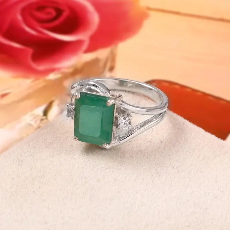 Natural Zambian Emerald Ring, 3.25 ct Octagon Emerald, 925 Sterling Silver Ring, GCC Certified Emerald, Handmade Gemstone Ring