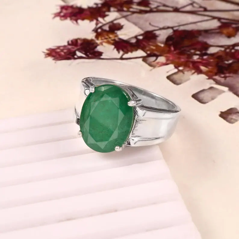 Natural Zambian Emerald Ring, 8.10 Ct Oval Emerald, 925 Sterling Silver Ring, GCC Certified Emerald, Handmade Gemstone Ring