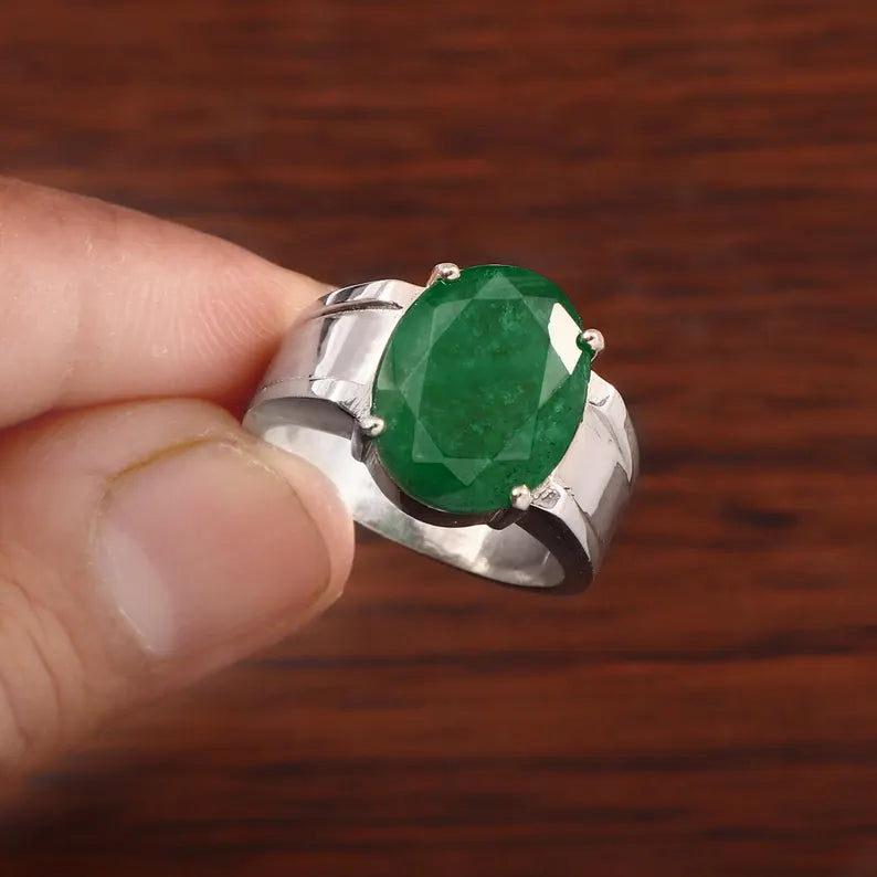Natural Zambian Emerald Ring, 8.10 Ct Oval Emerald, 925 Sterling Silver Ring, GCC Certified Emerald, Handmade Gemstone Ring