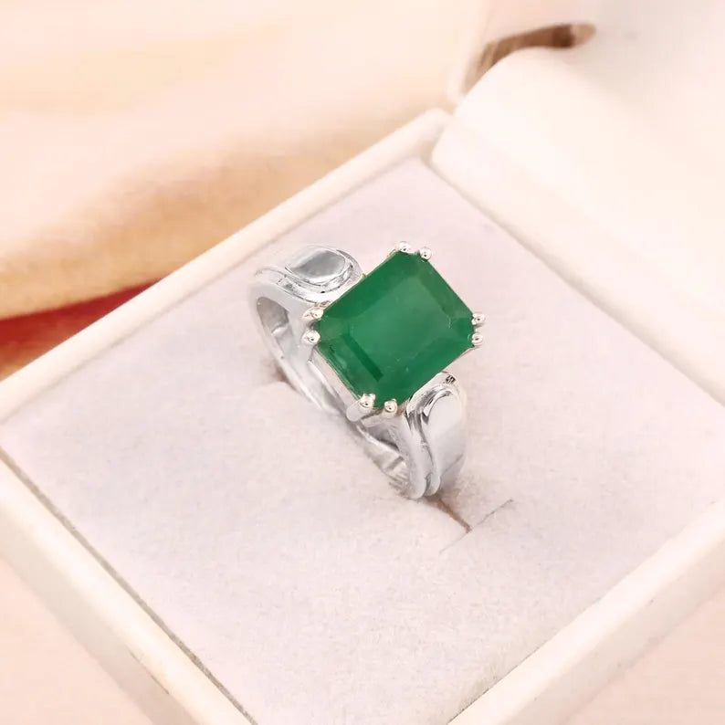 Natural Zambian Emerald Ring, 5.25 Ct Octagon Emerald, 925 Sterling Silver Ring, GCC Certified Emerald, Handmade Gemstone Ring