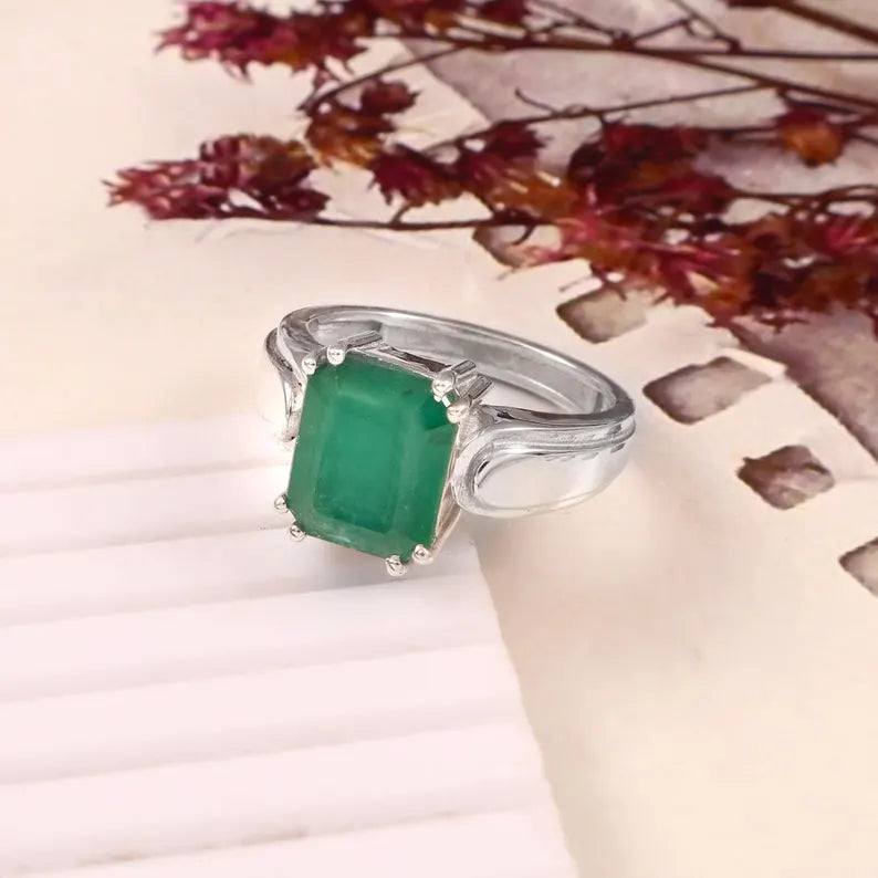 Natural Zambian Emerald Ring, 5.25 Ct Octagon Emerald, 925 Sterling Silver Ring, GCC Certified Emerald, Handmade Gemstone Ring