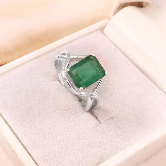 Natural Zambian Emerald Ring, 3.40 Ct Octagon Emerald, 925 Sterling Silver Ring, GCC Certified Emerald, Handmade Gemstone Ring