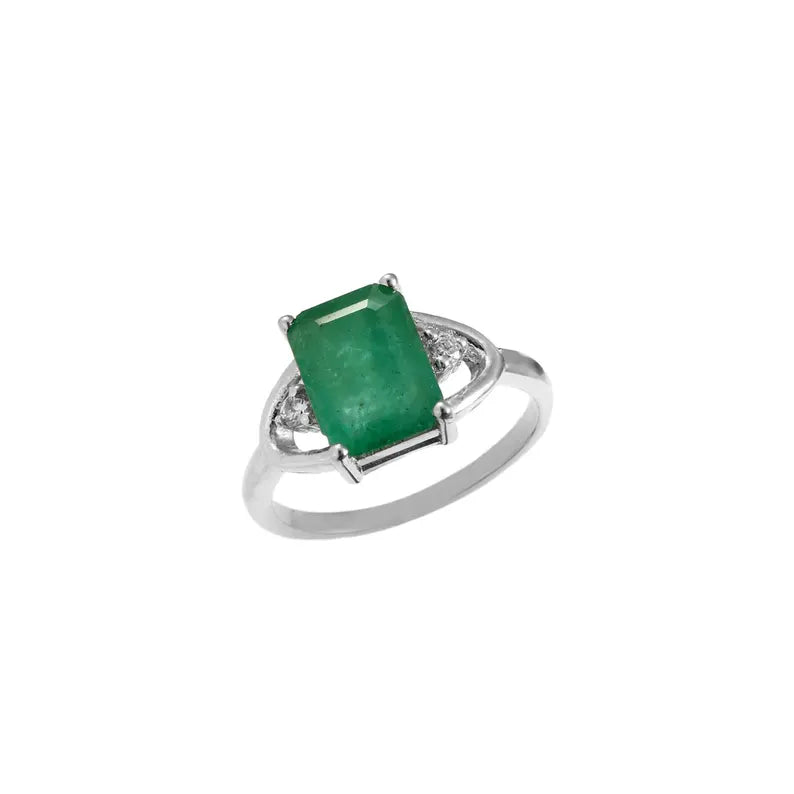 3.20 Ct Natural Zambian Emerald Ring, Octagon Cut, 925 Sterling Silver, GCC Certified