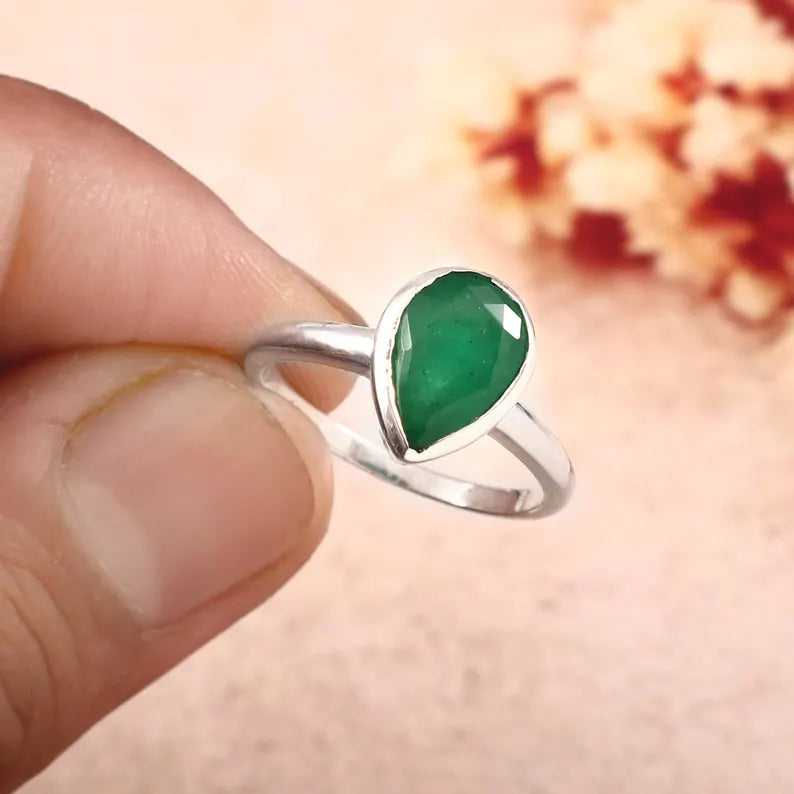 Natural Zambian Emerald Ring, 1.53Ct Pear Cut, 925 Sterling Silver Bezel, GCC Certified